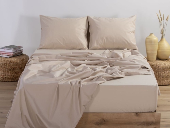 Σεντόνι Basic Beige Nef-Nef Μονό 170x270cm Χωρίς Λάστιχο 100% Βαμβάκι
