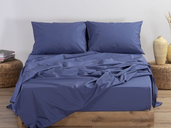 Σεντόνι Basic Indigo Nef-Nef Υπέρδιπλo 240x270cm Χωρίς Λάστιχο 100% Βαμβάκι