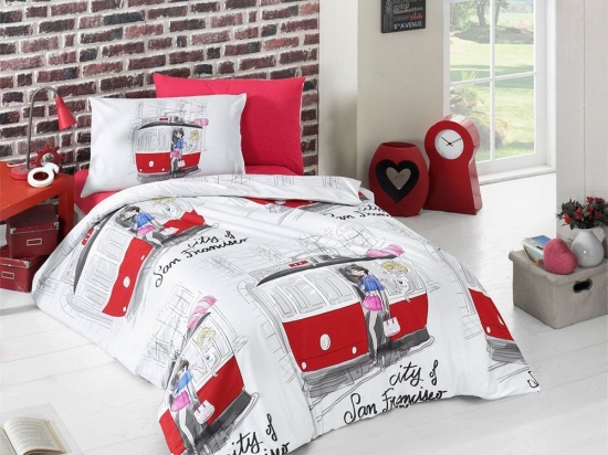 Κουβερλί Παιδικό Σετ 2τμχ San Francisco White-Red Ρυθμός Μονό 155x230cm 100% Βαμβάκι