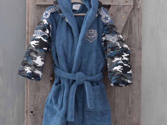 Μπουρνούζι Παιδικό Με Κουκούλα Army Blue Ρυθμός