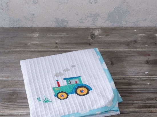 Κουβέρτα Βρεφική Πικέ Little Farm White-Blue Nima Κούνιας 110x140cm 100% Βαμβάκι