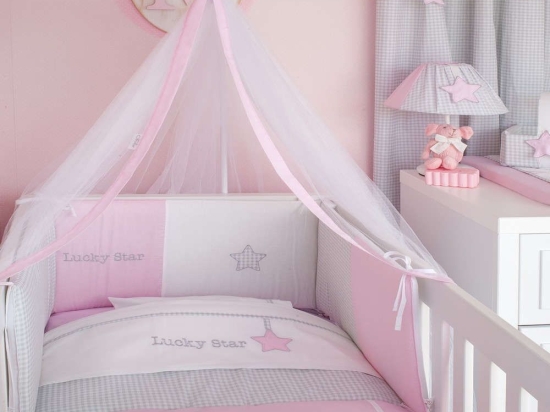 Βρεφικό Σετ Κούνιας 6Τμχ Σχ. 308-Lucky Star Pink Baby Oliver Κούνιας 110x165cm 100% Βαμβάκι