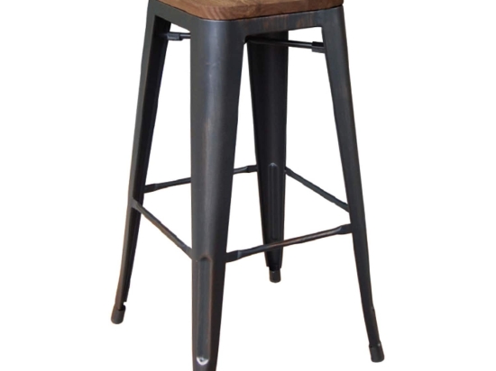 Σκαμπό Μπάρ Relix Wood Antique Black Ε5190W,10 43X43Χ76 cm Μέταλλο,Ξύλο