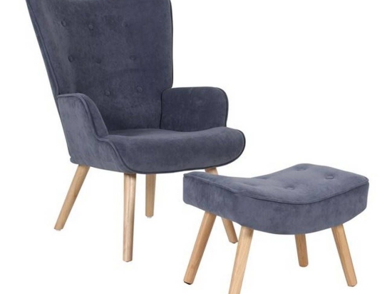 Πολυθρόνα & Σκαμπό Σετ Alma Ε7141,5 69x76x97/52x38x35cm Blue Velure Ύφασμα
