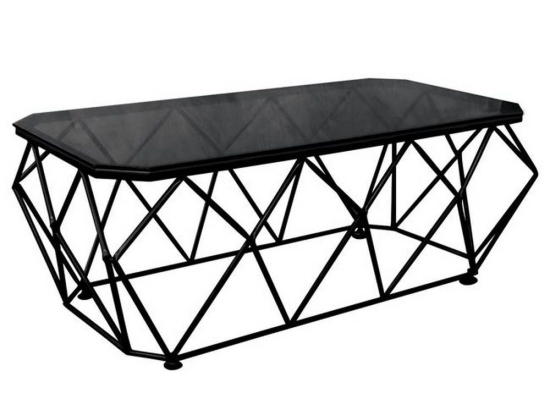 Τραπεζάκι Σαλονιού Acton ΕΜ523,1 123x63x44cm  Black-Smoke Μέταλλο,Γυαλί