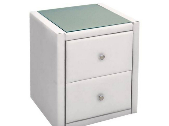 Κομοδίνο Με Τζάμι Wilton Ε8057,1G 46x41x57cm White Ξύλο,Γυαλί,Τεχνόδερμα