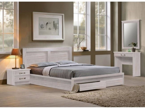 Κρεβάτι-Συρτάρια Life White Wash ΕΜ363,5 168x207x93 Διπλό Μελαμίνη