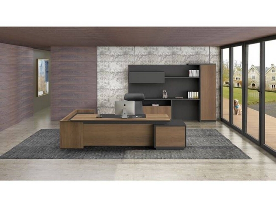 Γραφείο Proline Δεξιά Γωνία Dark Wallnut/Black ΕΟ964,R 220x90/200x40 (H.76)cm