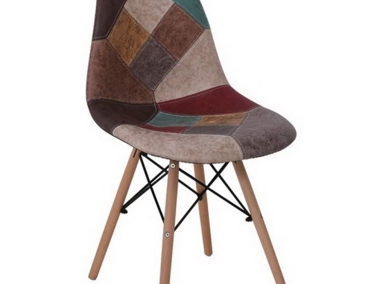 Καρέκλα Art Wood ΕΜ123,82 47x52x84cm Brown-Multi Σετ 4τμχ Ξύλο,Πολυπροπυλένιο