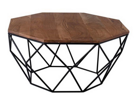 Τραπεζάκι Σαλονιού Glen ΕΑ7081 82x82x40cm Black Natural Μέταλλο,Ξύλο