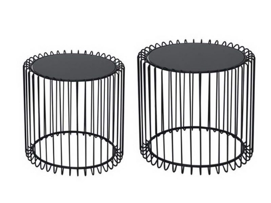 Τραπεζάκι Σαλονιού Σετ 2Τμχ Rico ΕΜ9608 D.45 H.40cm + D.50 H.45cm Black Smoke Μέταλλο,Γυαλί