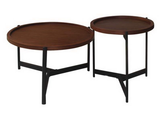 Τραπεζάκι Σαλονιού Σετ 2Τμχ Toss ΕΜ9609,S D.50 H.54cm + D.70 H.40cm Black Walnut Mdf,Μέταλλο