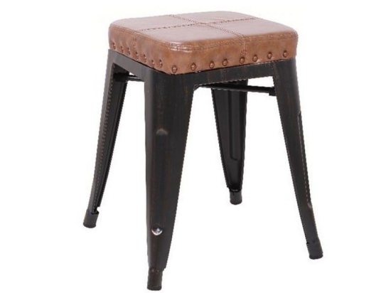 Σκαμπό Bar Relix Ε5195Ρ,104 Antique Black Με Κάθισμα PU Camel 39x39x45cm Μέταλλο,Τεχνόδερμα