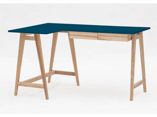 Γραφείο Luka Αριστερή Γωνία LUKALOFASH14 135x50x75cm Natural-Petrol Blue