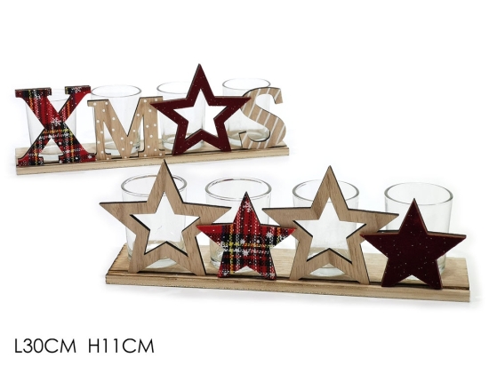ΚΗΡΟΠΗΓΙΟ 4 ΘΕΣΕΩΝ 'XMAS' ΦΥΣΙΚΟ ΞΥΛΟ/ΓΥΑΛΙ 30X11CM ΣΕ 2 ΣΧΕΔΙΑ