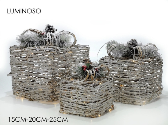 ΚΟΥΤΙ ΦΩΤΙΖΟΜΕΝΟ 70 MICRO LED RATTAN 15/20/25CM ΣΕΤ 3ΤΜΧ