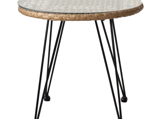 ΤΡΑΠΕΖΙ ΚΗΠΟΥ ARTELIBRE EUSEBIO ΦΥΣΙΚΟ/ΜΑΥΡΟ ΜΕΤΑΛΛΟ/RATTAN Φ45X40CM