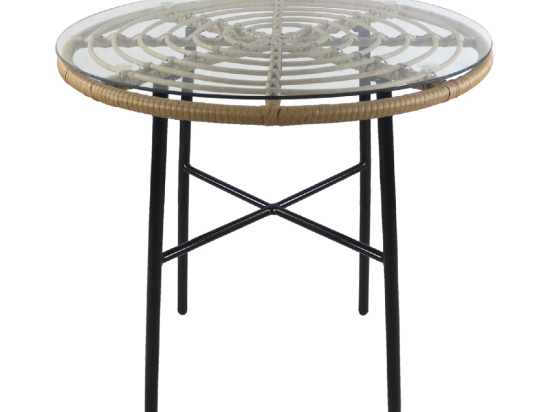 ΤΡΑΠΕΖΙ ΚΗΠΟΥ ARTELIBRE APPIUS ΦΥΣΙΚΟ/ΜΑΥΡΟ ΜΕΤΑΛΛΟ/RATTAN/ΓΥΑΛΙ 70X70X74CM