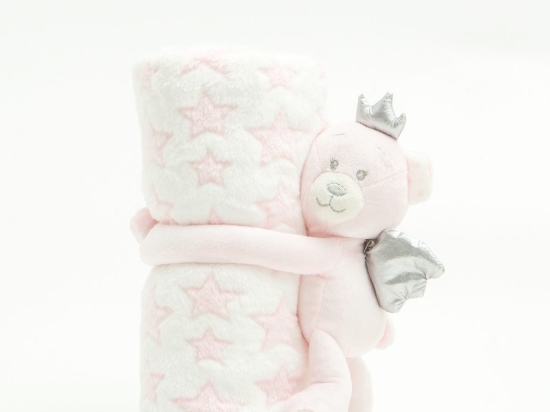 Borea Κουβέρτα Αγκαλιάς Σετ Κουκλάκι Angel Bear Ροζ 75 x 100 cm Ροζ
