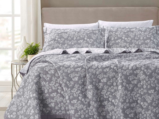 Borea Κουβέρτα Ζακάρ Σετ Cherry Γκρι Υπέρδιπλη 230 x 245 cm + (2) 50 x 70 cm Γκρι