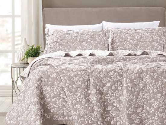 Borea Κουβέρτα Ζακάρ Σετ Cherry Μπεζ Υπέρδιπλη 230 x 245 cm + (2) 50 x 70 cm Μπεζ