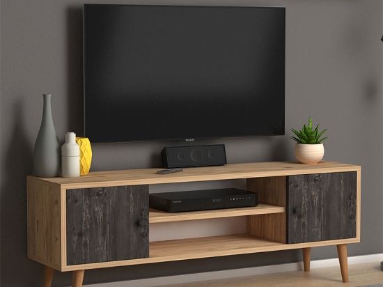 ΕΠΙΠΛΟ ΤΗΛΕΟΡΑΣΗΣ PARMA MEGAPAP ΑΠΟ ΜΕΛΑΜΙΝΗ ΧΡΩΜΑ INDUSTRIAL GREY - OAK 120X30X40ΕΚ.