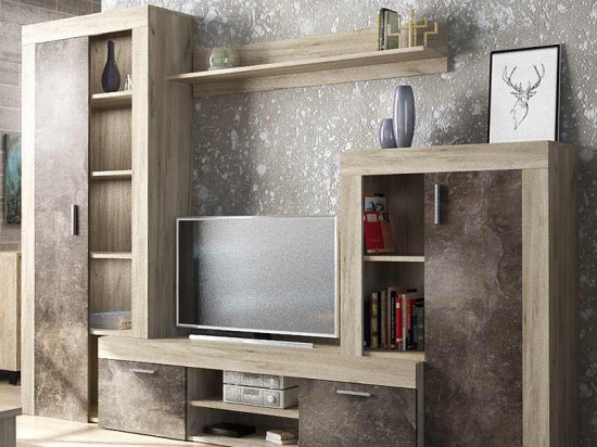 ΣΥΝΘΕΣΗ ΤΗΛΕΟΡΑΣΗΣ DEXTER MEGAPAP ΑΠΟ ΜΕΛΑΜΙΝΗ ΧΡΩΜΑ ΓΚΡΙ OAK - DARK ATELIER 300X40X200ΕΚ.
