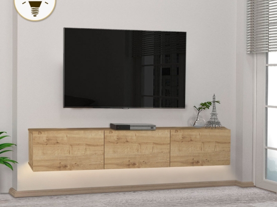 ΕΠΙΠΛΟ ΤΗΛΕΟΡΑΣΗΣ ΕΠΙΤΟΙΧΙΟ DAMLA MEGAPAP ΜΕ LED ΧΡΩΜΑ SAPPHIRE OAK 180X29,5X29,5ΕΚ.