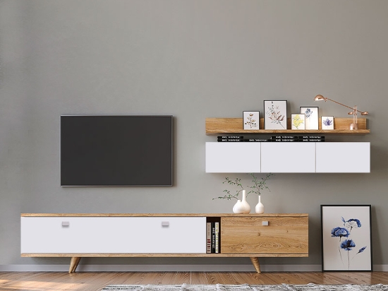 ΣΥΝΘΕΣΗ ΤΗΛΕΟΡΑΣΗΣ HERA MEGAPAP ΧΡΩΜΑ SAPPHIRE OAK - ΛΕΥΚΟ 170X37X45ΕΚ.