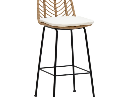 Σκαμπό μπαρ Naoki pakoworld pe rattan φυσικό-μαύρο πόδι 45x56x108εκ