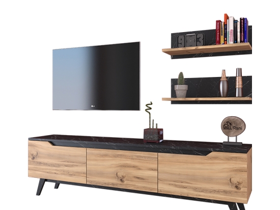 ΣΥΝΘΕΤΟ ΣΑΛΟΝΙΟΥ KASIA PAKOWORLD OAK-ΜΑΥΡΟ ΜΑΡΜΑΡΟΥ 180X35X48,5ΕΚ