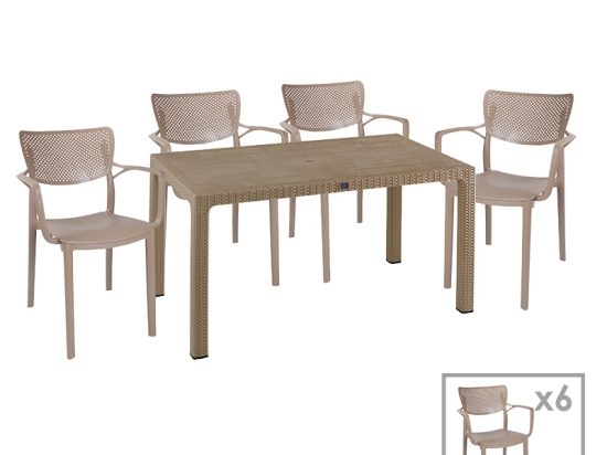ΤΡΑΠΕΖΑΡΙΑ EXPLORE-FRONTLINE PAKOWORLD ΣΕΤ 7ΤΕΜ PP CAPPUCCINO 150X90X73,5ΕΚ.