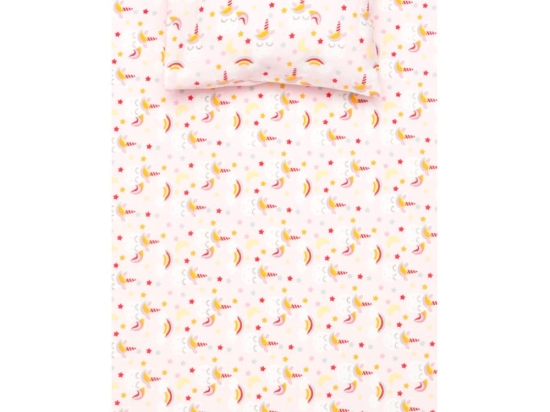 Borea Σεντόνι Φανελένιο Σετ Unicorn 160 x 240 cm + 50 x 70 cm Ροζ
