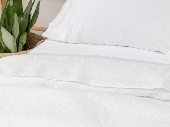 Borea Σεντόνια Με Δαντέλα Σετ Blanche Υπέρδιπλα (2) 240 x 280 cm + (2) 50 x 70 cm Λευκό