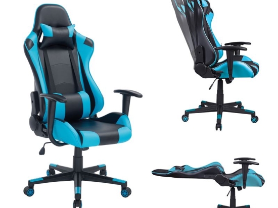 BF8000 GAMING ΠΟΛΥΘΡΟΝΑ ΓΡΑΦΕΙΟΥ, ΑΝΑΚΛΙΣΗ ΠΛΑΤΗΣ ΕΩΣ 90°, PVC ΜΑΥΡΟ - ΜΠΛΕ