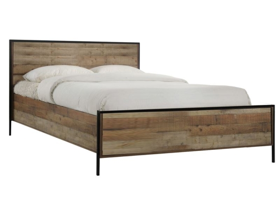 PALLET ΚΡΕΒΑΤΙ ΔΙΠΛΟ, ΓΙΑ ΣΤΡΩΜΑ 160X200CM, ΜΕΤΑΛΛΟ ΒΑΦΗ ΜΑΥΡΟ, ANTIQUE OAK