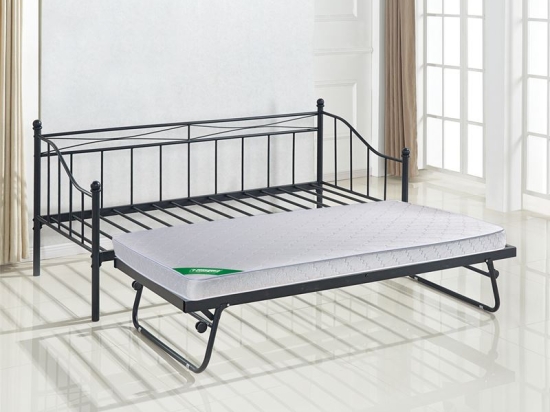 MARIN SET: DAYBED (ΓΙΑ ΣΤΡΩΜΑ 90X190) + ΒΟΗΘΗΤΙΚΟ ΚΡΕΒΑΤΙ ΜΕ ΣΤΡΩΜΑ 185X85 ΜΕΤΑΛΛΟ ΜΑΥΡΟ
