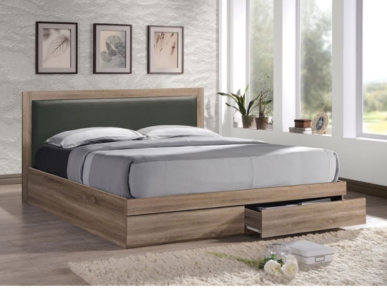 LIFE ΚΡΕΒΑΤΙ ΔΙΠΛΟ SONOMA ΜΕ 2 ΣΥΡΤΑΡΙΑ ΓΙΑ ΣΤΡΩΜΑ 160X200CM, ΚΕΦΑΛΑΡΙ PVC ΣΚΟΥΡΟ ΓΚΡΙ