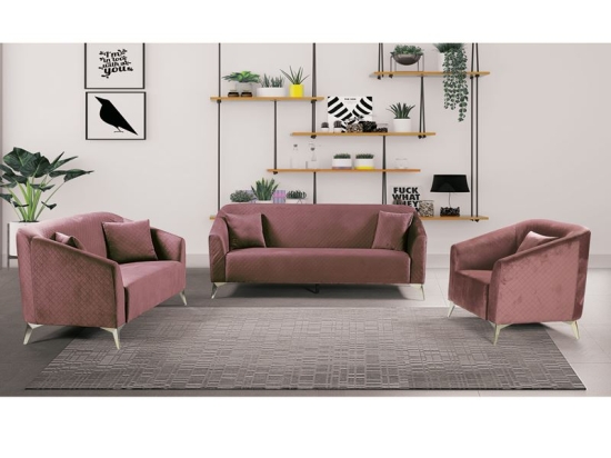 LUXE SET ΣΑΛΟΝΙ: 3ΘΕΣΙΟΣ + 2ΘΕΣΙΟΣ + ΠΟΛΥΘΡΟΝΑ, ΥΦΑΣΜΑ VELURE ΑΠΟΧΡΩΣΗ ANTIQUE PINK