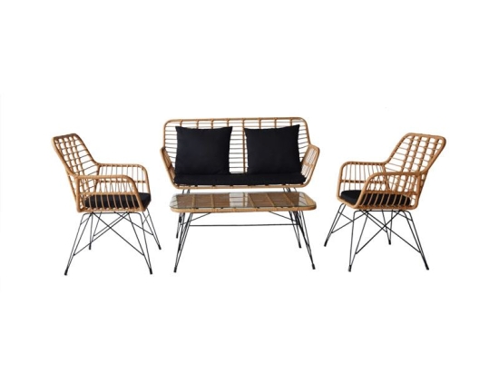 SALSA MAX LIVING SET ΚΗΠΟΥ 4 ΤΕΜΑΧΙΩΝ, ΜΕΤΑΛΛΟ ΒΑΦΗ ΜΑΥΡΟ, WICKER ΦΥΣΙΚΟ, ΜΑΞΙΛΑΡΙΑ ΜΑΥΡΟ