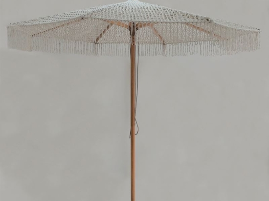 ΟΜΠΡΕΛΑ ΞΥΛΙΝΗ - ΟΞΙΑ Φ250CM, ΠΛΕΚΤΟ ΜΑΚΡΑΜΕ ΜΠΕΖ