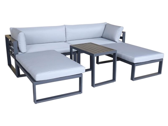 ORFEO SET ΚΑΘΙΣΤΙΚΟ ΚΗΠΟΥ ALU ΑΝΘΡΑΚΙ, ΚΑΝΑΠΕΣ 4Θ+2 ΠΑΓΚΟΙ+ ΤΡΑΠΕΖΙ, ΜΑΞΙΛΑΡΙ ΓΚΡΙ ΑΝΟΙΧΤΟ