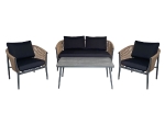 GASBA SET ΣΑΛΟΝΙ ΚΗΠΟΥ 4ΤΕΜ, ALU ΑΝΘΡΑΚΙ, ROPE WICKER ΦΥΣΙΚΟ, ΜΑΞΙΛΑΡΙΑ ΣΚΟΥΡΟ ΓΚΡΙ