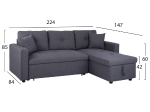 ΚΑΝΑΠΕΣ ΓΩΝΙΑ ΚΡΕΒΑΤΙ WAYNE 224x147x85Υεκ. HM3028.11 ΓΚΡΙ ΥΦΑΣΜΑ