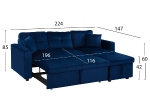 ΚΑΝΑΠΕΣ ΓΩΝΙΑ ΚΡΕΒΑΤΙ WAYNE 224x147x85Υεκ. HM3028.18 ΒΕΛΟΥΔΟ ΜΠΛΕ