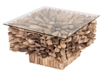ΤΡΑΠΕΖΙ ΣΑΛΟΝΙΟΥ ΤΕΤΡΑΓΩΝΟ SPARROW HM9961 DRIFTWOOD--ΓΥΑΛΙ 75x75x51Υεκ.