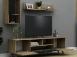 ΣΥΝΘΕΣΗ ΤΗΛΕΟΡΑΣΗΣ VINCI MEGAPAP ΑΠΟ ΜΕΛΑΜΙΝΗ ΧΡΩΜΑ SAPPHIRE OAK - ΜΑΥΡΟ ΕΦΕ ΜΑΡΜΑΡΟΥ 140X29,5X46ΕΚ.
