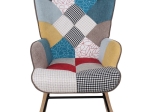 ALMA ROCKING ΠΟΛΥΘΡΟΝΑ ΜΠΕΡΖΕΡΑ ΚΑΘΙΣΤΙΚΟΥ, ΥΦΑΣΜΑ PATCHWORK, ΒΑΣΗ ΜΑΥΡΟ-ΦΥΣΙΚΟ