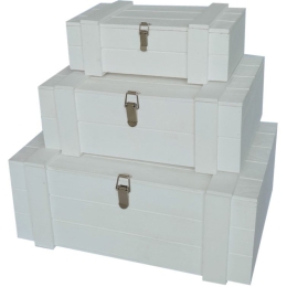 Vekrakis Σετ 3 Τμχ Μπαούλο Ξύλινο Λευκό 55x39x22 / 44,5x32x16 / 36x22x12εκ