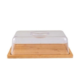 Τυριέρα Με Πλαστικό Καπάκι Essentials 01-12960 24x18x7,5cm Natural-Clear Estia Πλαστικό,Bamboo
